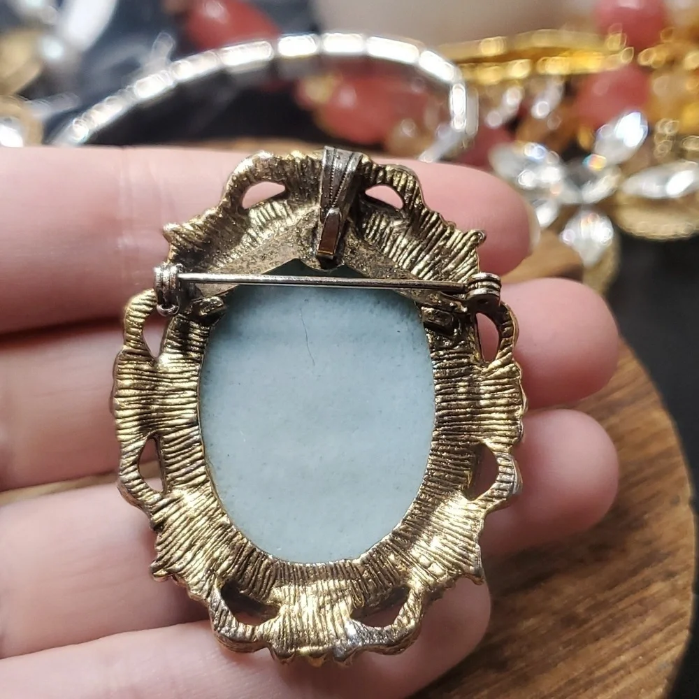B809‎ stunning floral keepsake heirloom flower cameo brooch